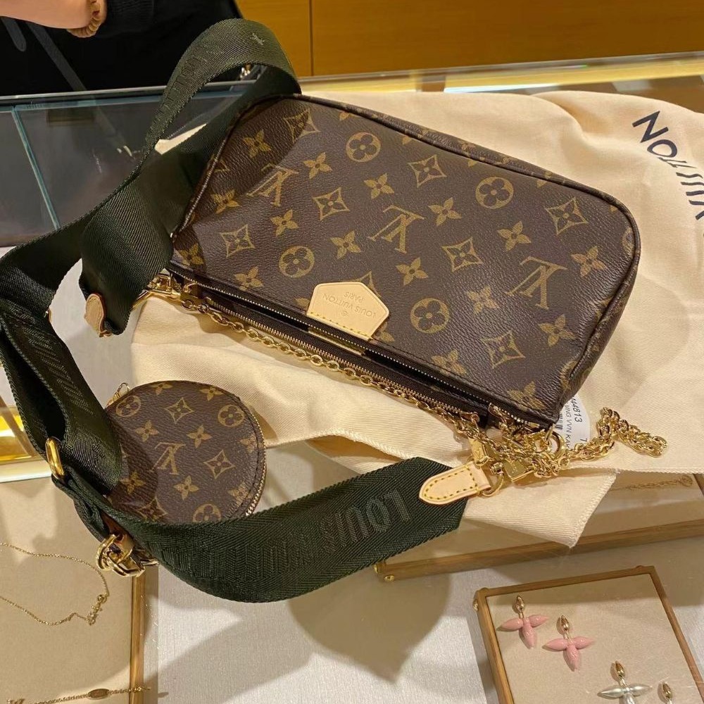 二手LV路易威登女包綠色肩帶五合一斜挎單肩包老花腋下包M44813-細節圖3