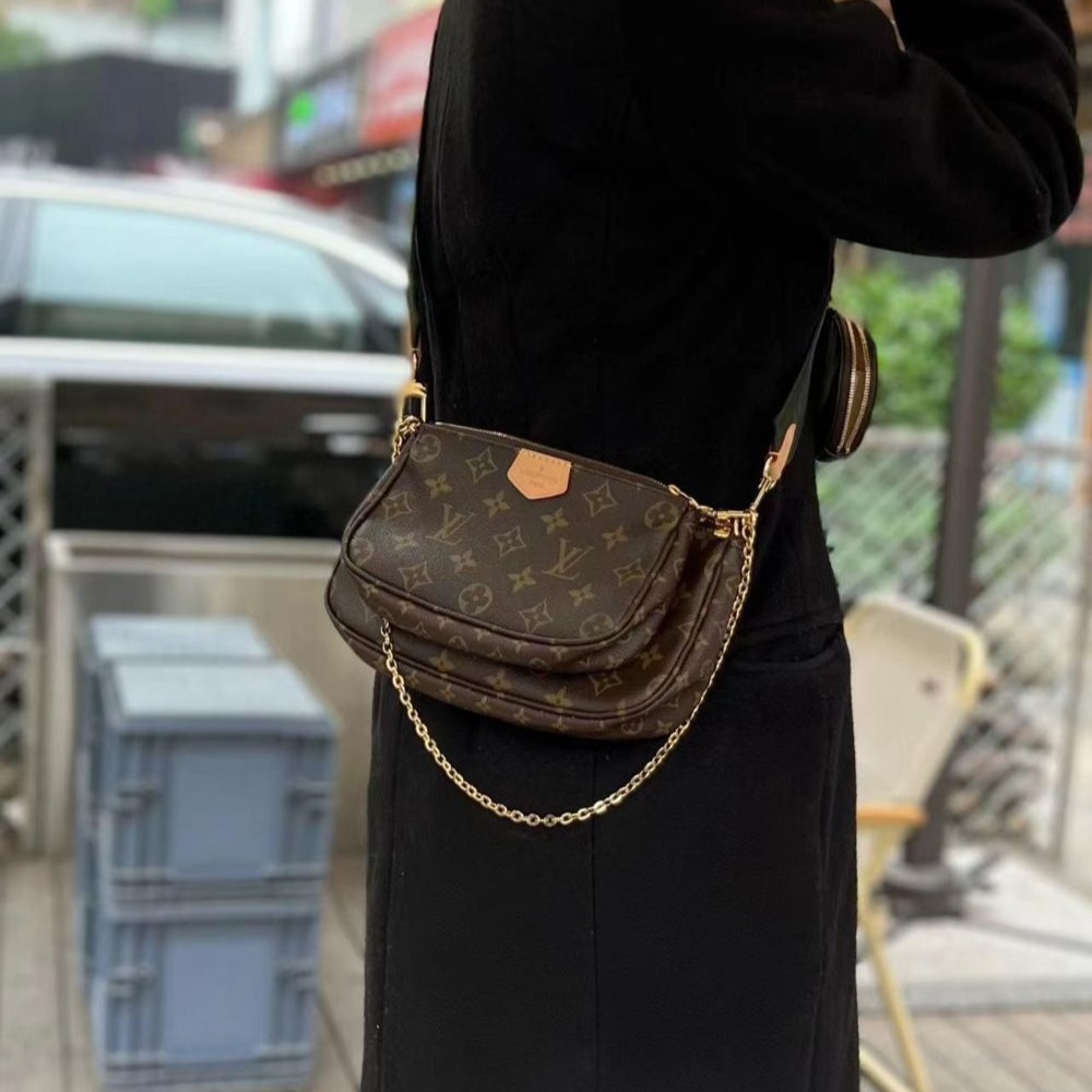 二手LV路易威登女包綠色肩帶五合一斜挎單肩包老花腋下包M44813-細節圖5