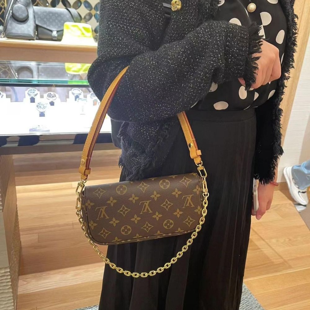 二手LV路易威登女包老花IVY新款麻將包手提單肩包腋下包M81911-細節圖4