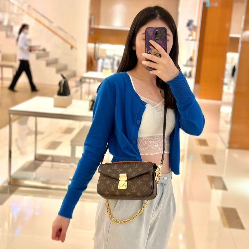 二手新款LV路易威登女包老花鏈條郵差包腋下單肩包M46279-細節圖4