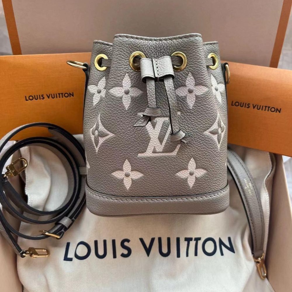 二手LV路易威登女包大象灰NANO NOE壓紋小水桶包迷你斜挎單肩包M46291-細節圖2