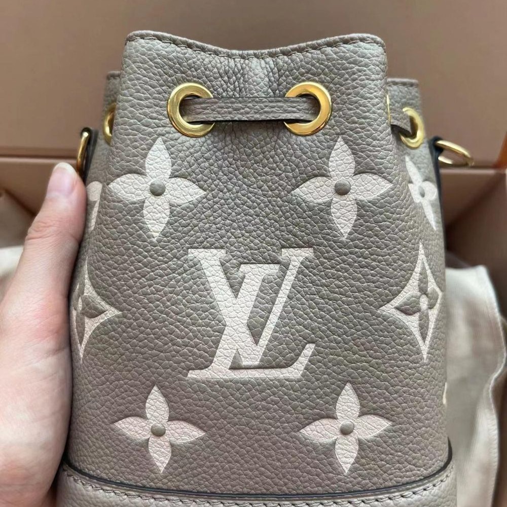 二手LV路易威登女包大象灰NANO NOE壓紋小水桶包迷你斜挎單肩包M46291-細節圖4