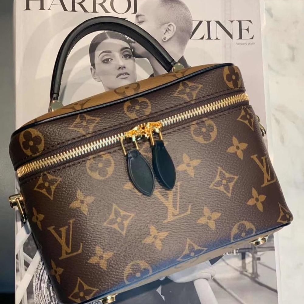 二手LV路易威登女包老花拼色化妝包VANITY PM鏈條包M45165爆款-細節圖3