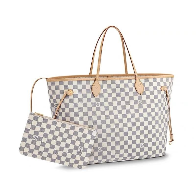 二手LV路易威登女包經典老花白棋盤格Neverfull購物袋中號N41361-細節圖2