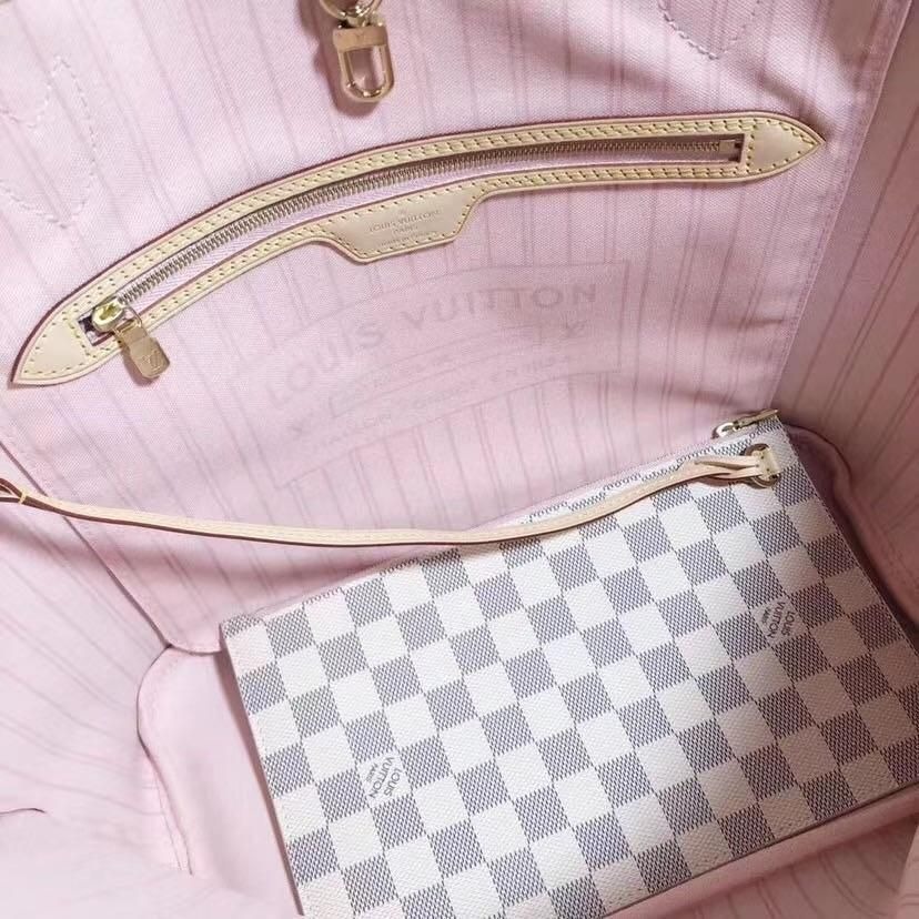 二手LV路易威登女包經典老花白棋盤格Neverfull購物袋中號N41361-細節圖5