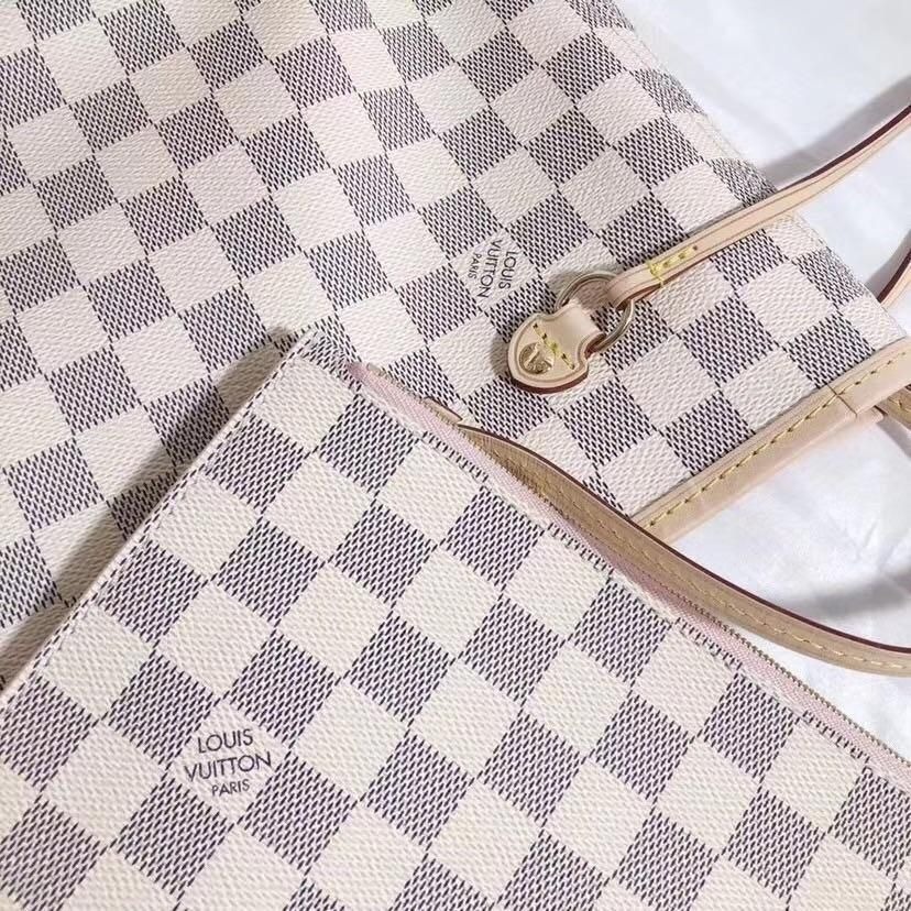二手LV路易威登女包經典老花白棋盤格Neverfull購物袋中號N41361-細節圖6