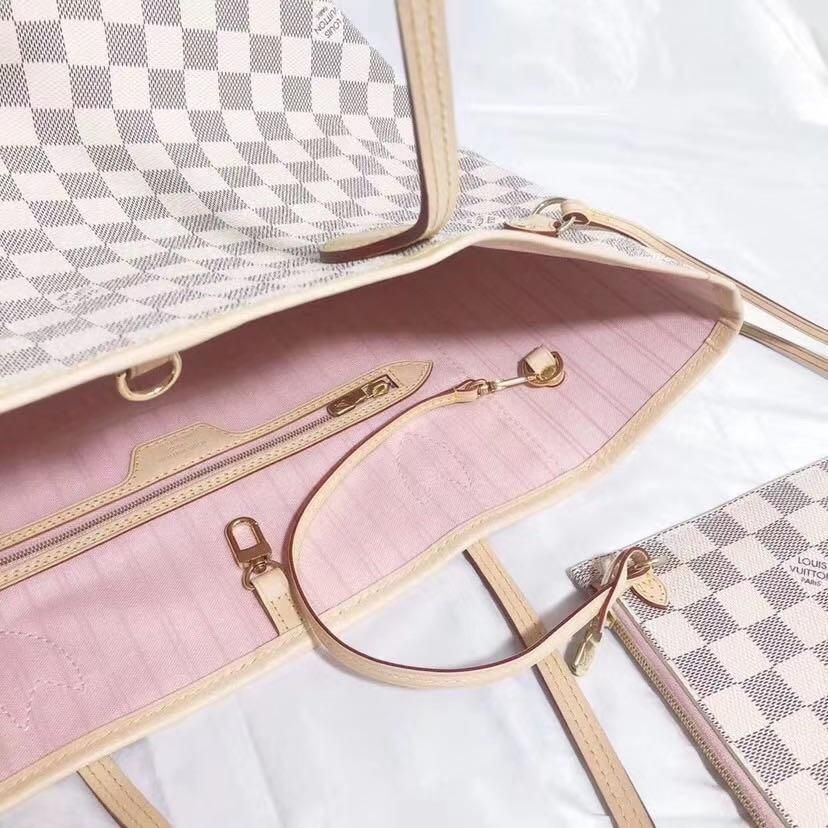 二手LV路易威登女包經典老花白棋盤格Neverfull購物袋中號N41361-細節圖7