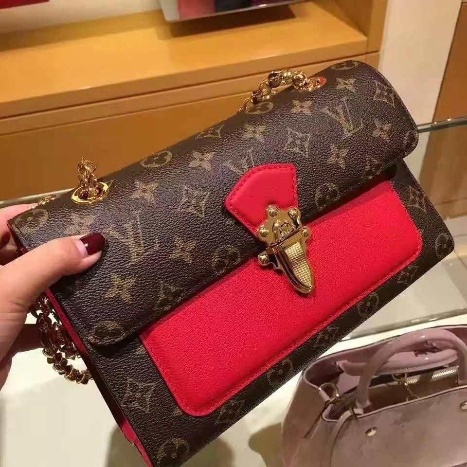 二手LV路易威登女包VICTOIRE老花拼色鏈條包單肩包斜挎包M41731 爆款-細節圖2