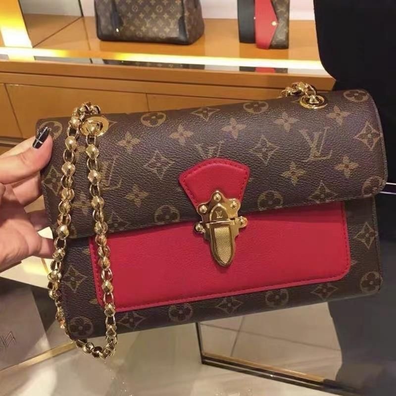 二手LV路易威登女包VICTOIRE老花拼色鏈條包單肩包斜挎包M41731 爆款-細節圖3