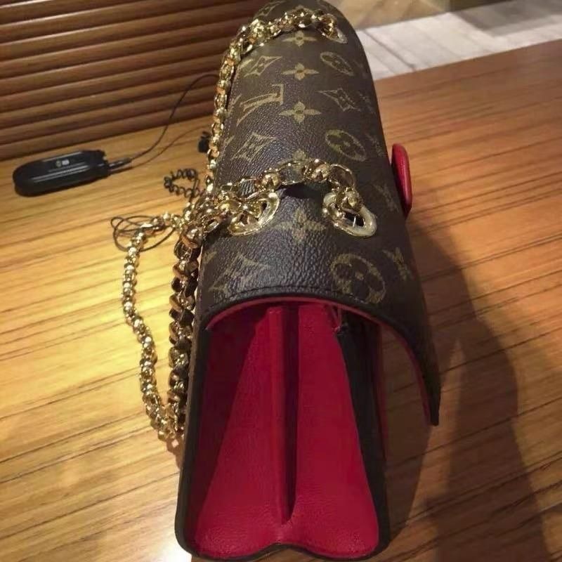 二手LV路易威登女包VICTOIRE老花拼色鏈條包單肩包斜挎包M41731 爆款-細節圖5