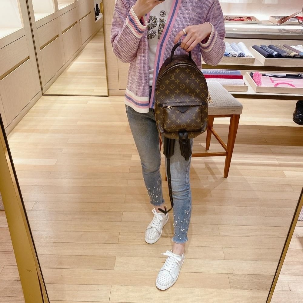 二手LV路易威登女包爆款新款經典老花PALM SPRINGS小號雙肩包M44871-細節圖3