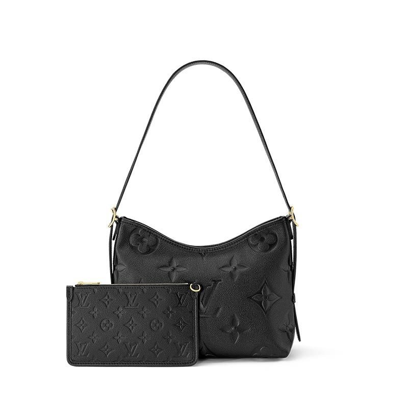 二手LV/路易威登女士CARRYALL黑色粒面壓紋牛皮金色拉鏈開合單肩包-細節圖6