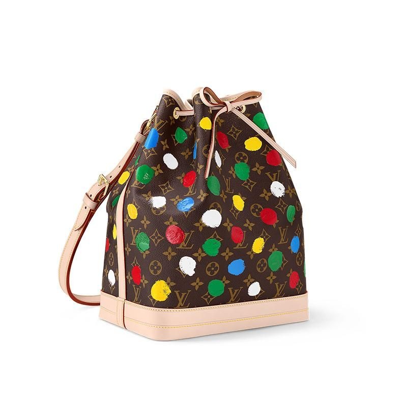 二手LV/路易威登23草間彌生合作女士棕色帆布配皮彩色圓點單肩水桶包-細節圖2