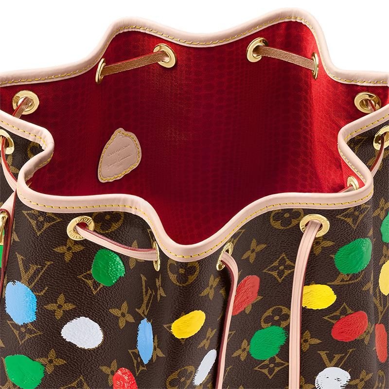 二手LV/路易威登23草間彌生合作女士棕色帆布配皮彩色圓點單肩水桶包-細節圖5