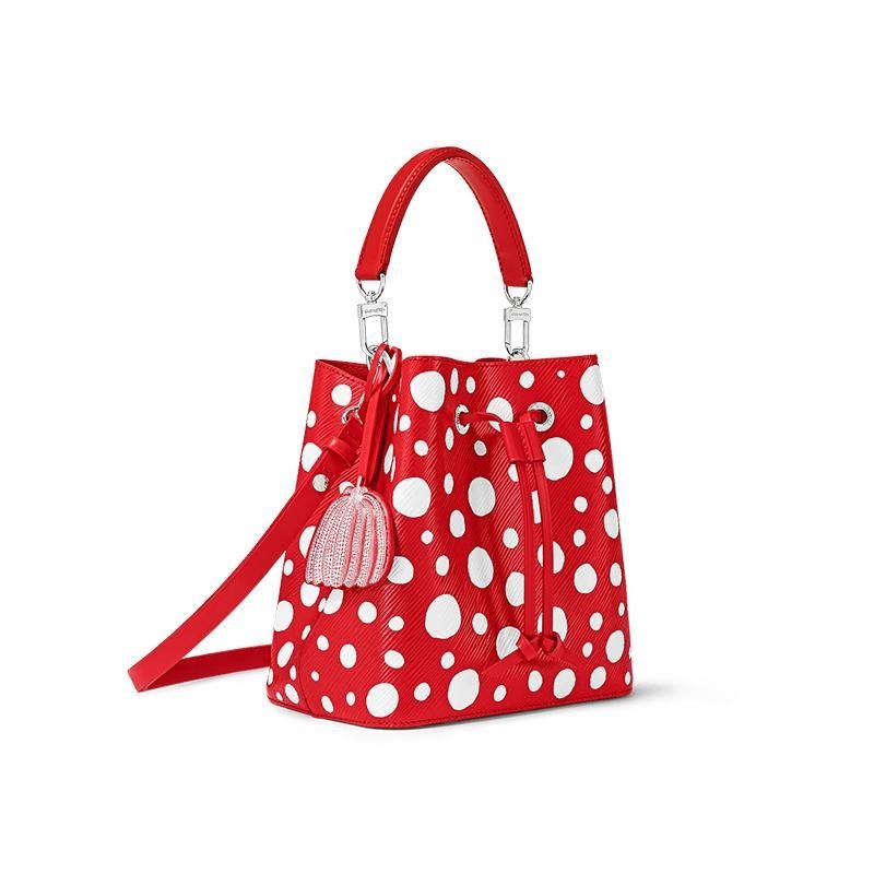二手LV/路易威登23草間彌生合作女士紅色牛皮紅/白圓點印花單肩水桶包-細節圖3