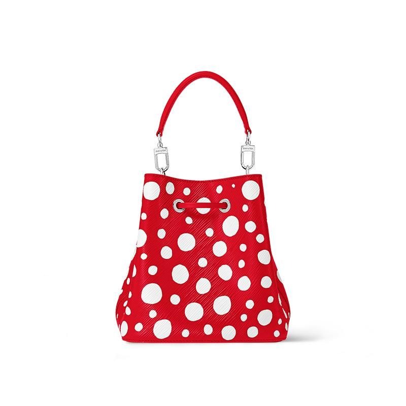 二手LV/路易威登23草間彌生合作女士紅色牛皮紅/白圓點印花單肩水桶包-細節圖4