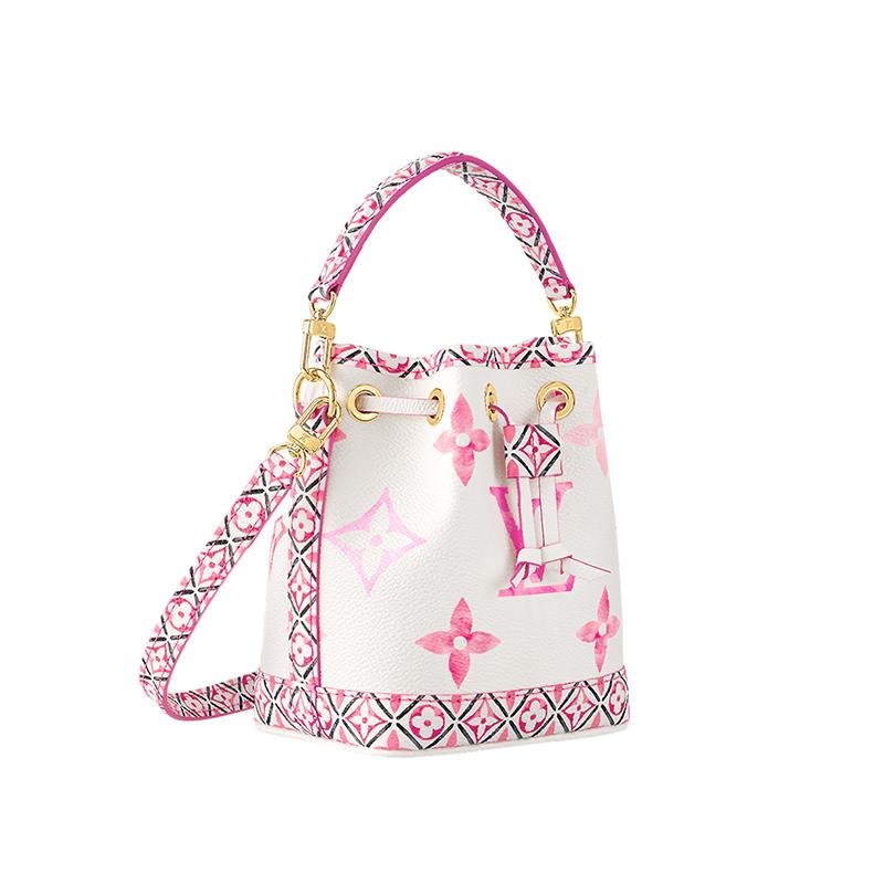 二手LV/路易威登23新款NanoNoé女士奶油白色/玫瑰粉色單肩包/手提包-細節圖2