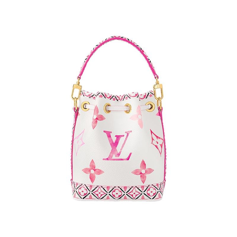 二手LV/路易威登23新款NanoNoé女士奶油白色/玫瑰粉色單肩包/手提包-細節圖4