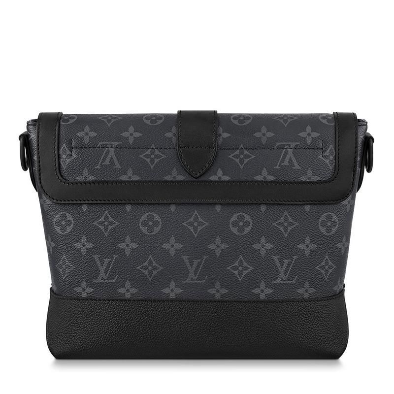 二手LV/路易威登經典款SAUMUR系列男士黑色老花帆布單肩斜跨郵差包-細節圖7