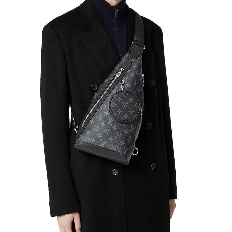 二手LV/路易威登23新款Duo男士黑色交織字母帆布配皮斜挎包-細節圖2