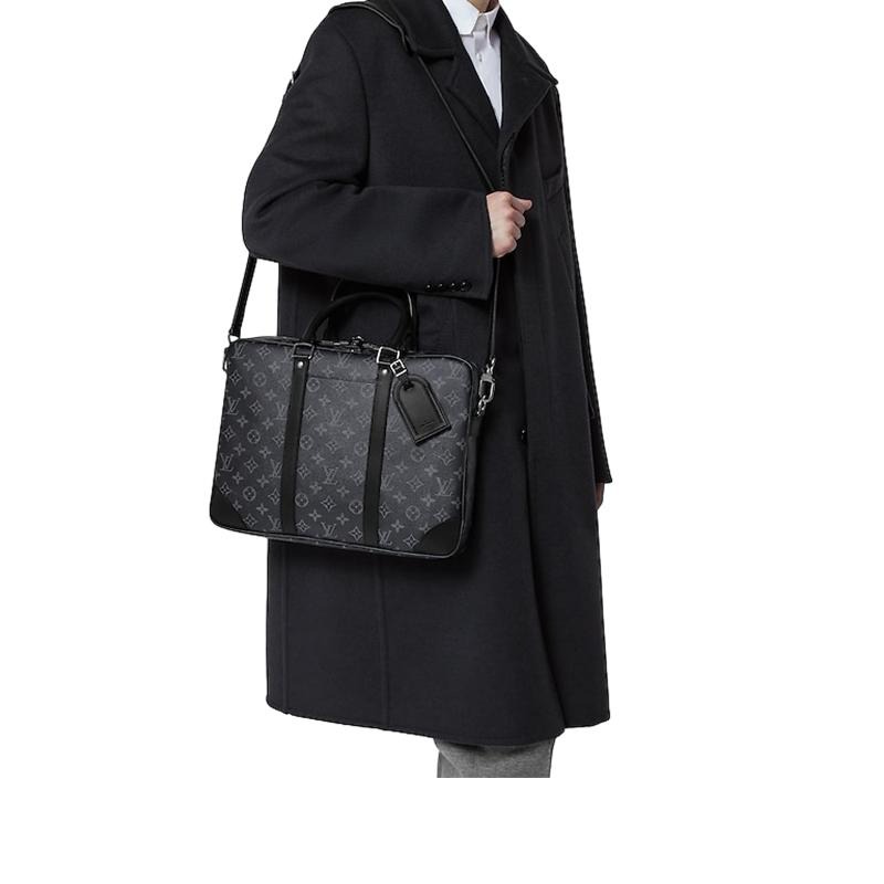二手LV/路易威登 男士黑色交織字母帆布配皮可斜挎可單肩公文包-細節圖3
