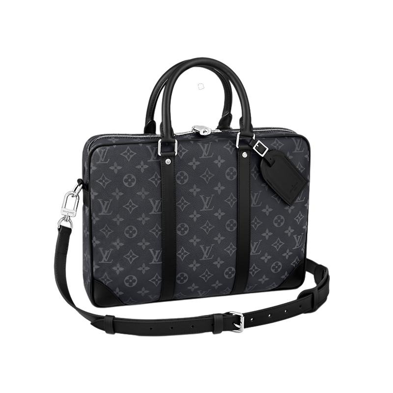 二手LV/路易威登 男士黑色交織字母帆布配皮可斜挎可單肩公文包-細節圖5