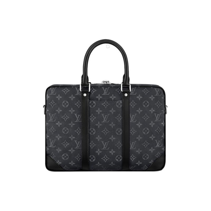 二手LV/路易威登 男士黑色交織字母帆布配皮可斜挎可單肩公文包-細節圖6