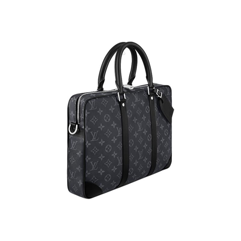 二手LV/路易威登 男士黑色交織字母帆布配皮可斜挎可單肩公文包-細節圖7