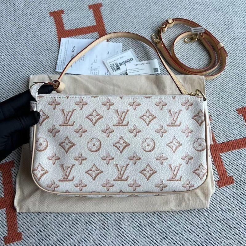 二手99新LV路易威登經典爆款純皮白色限量法棍單肩腋下包-細節圖4