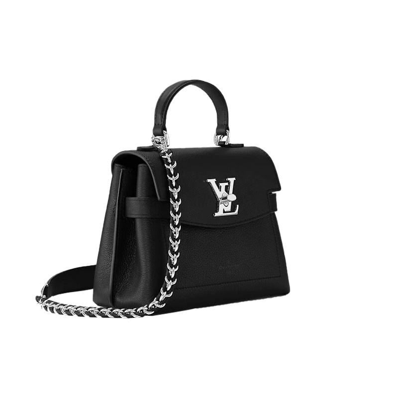 二手99新LV路易威登23新款LockMe女士迷你黑色粒面小牛皮斜挎單肩包-細節圖7