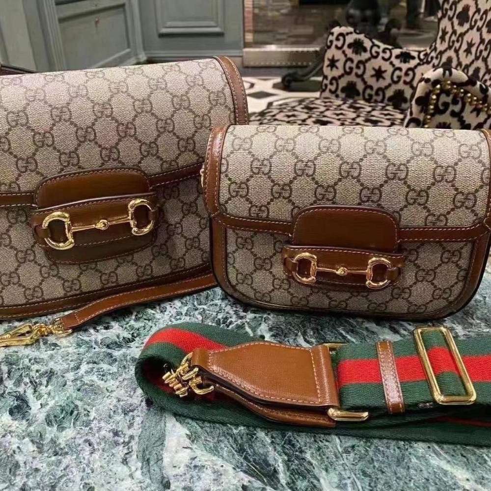 二手99新Gucci mini1955 新款老花馬鞍包馬銜扣兩個肩帶斜挎女包-細節圖2