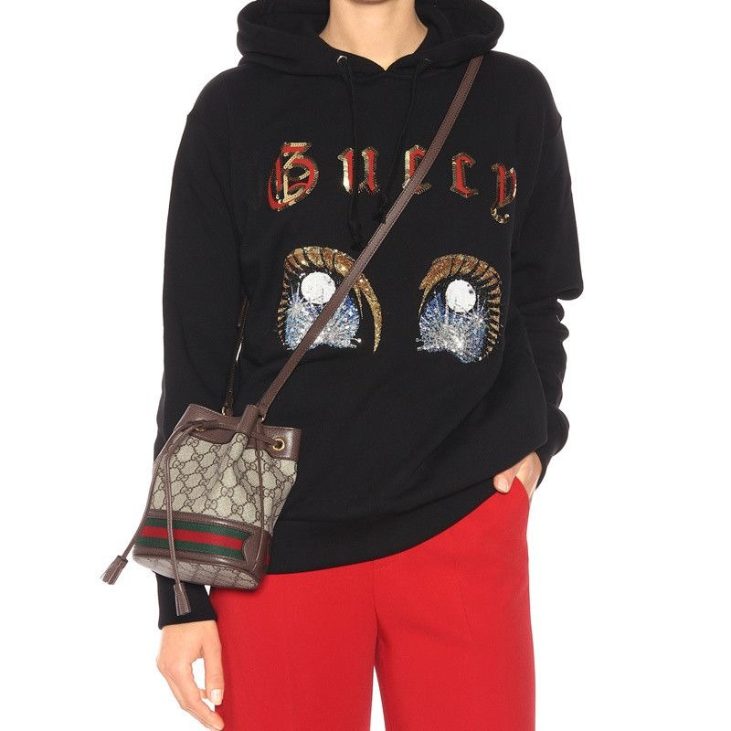二手99新GUCCI/古馳秋冬新款Ophidia女士迷你拼棕色抽繩水桶包-細節圖6