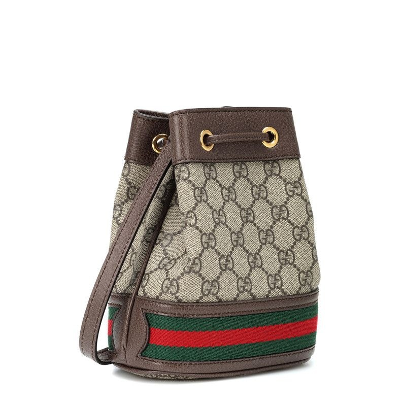 二手99新GUCCI/古馳秋冬新款Ophidia女士迷你拼棕色抽繩水桶包-細節圖8