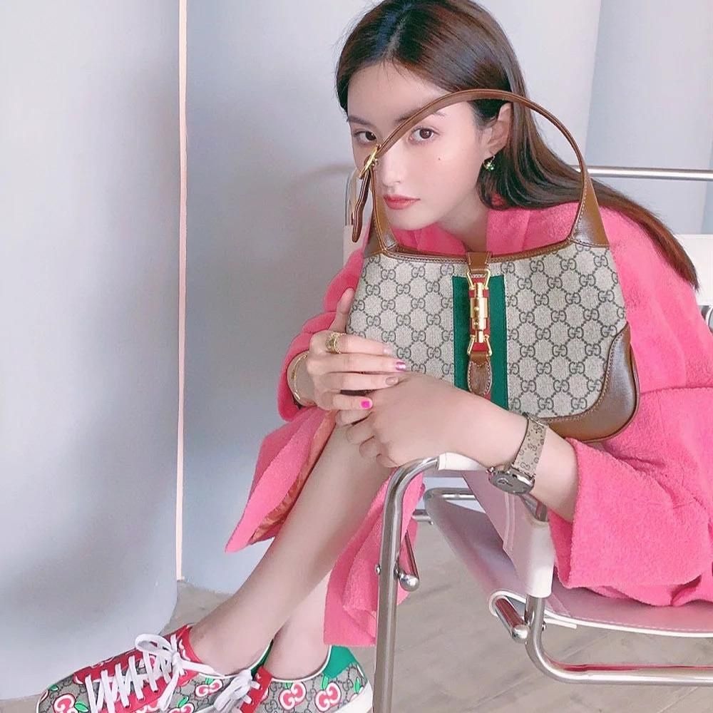 二手99新GUCCI/古馳Jackie1961小號棕色帆布手提腋下單肩斜跨包鹿晗同款-細節圖2