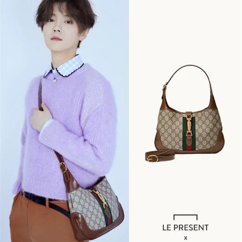 二手99新GUCCI/古馳Jackie1961小號棕色帆布手提腋下單肩斜跨包鹿晗同款-細節圖5