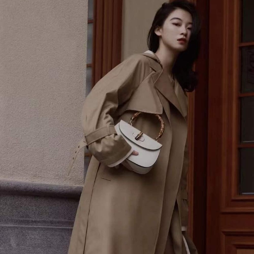 二手99新GUCCI/古馳22早春新款女士小號黑色皮革竹節斜跨手提包两色可選-細節圖3