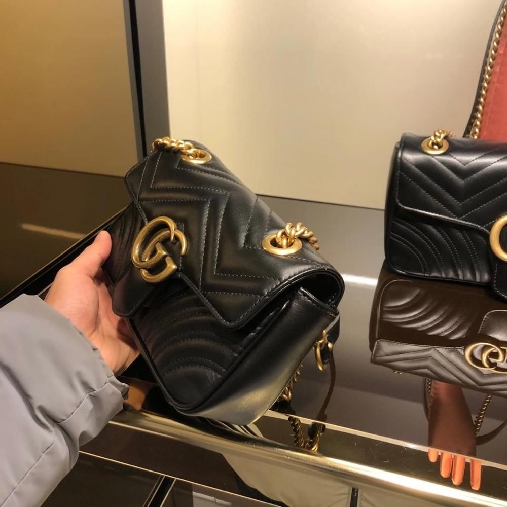 二手99新Gucci古奇女包 新款Marmont22cm小號雙GG全皮單肩包鏈條包-細節圖2