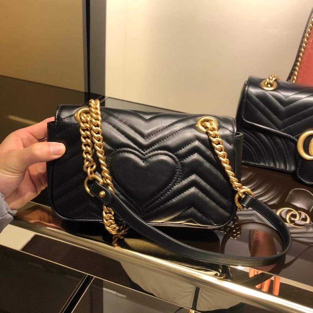 二手99新Gucci古奇女包 新款Marmont22cm小號雙GG全皮單肩包鏈條包-細節圖3