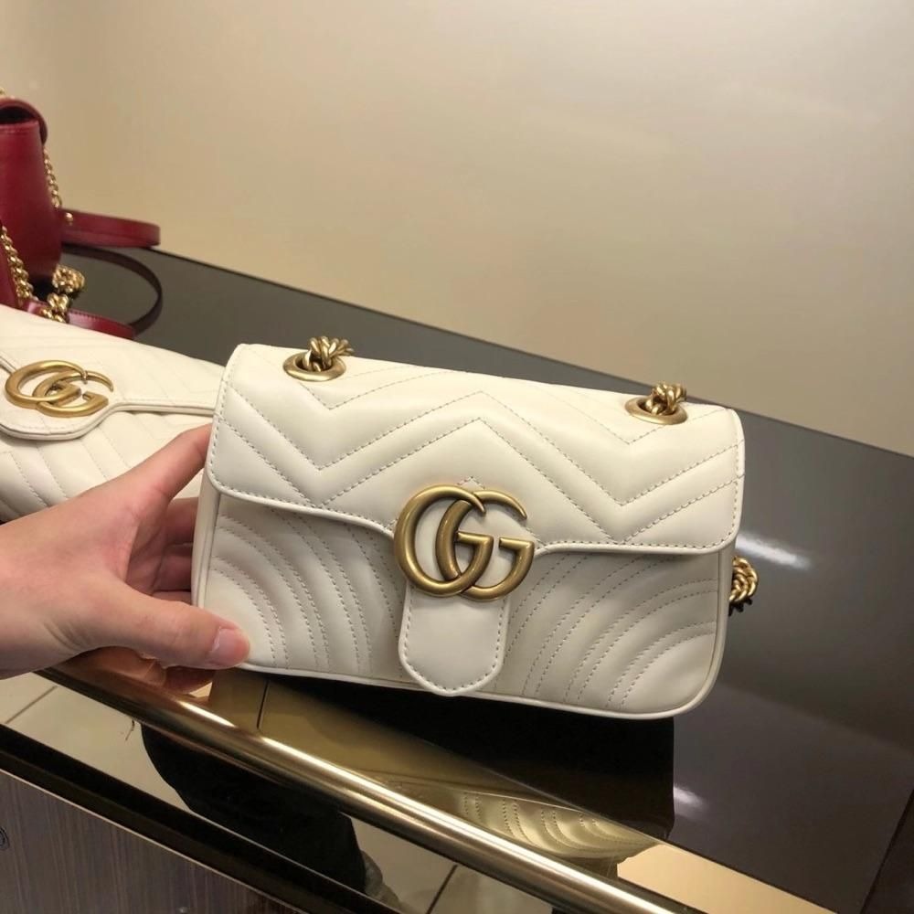 二手99新Gucci古奇女包 新款Marmont22cm小號雙GG全皮單肩包鏈條包-細節圖4