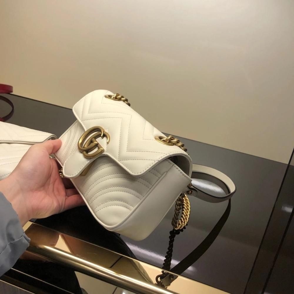 二手99新Gucci古奇女包 新款Marmont22cm小號雙GG全皮單肩包鏈條包-細節圖5