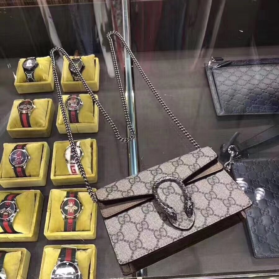 二手99新Gucci supermini 小酒神卡其色老花鏈條包-細節圖3