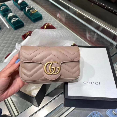二手99新Gucci Marmont supermini 溫柔的奶茶色鏈條包