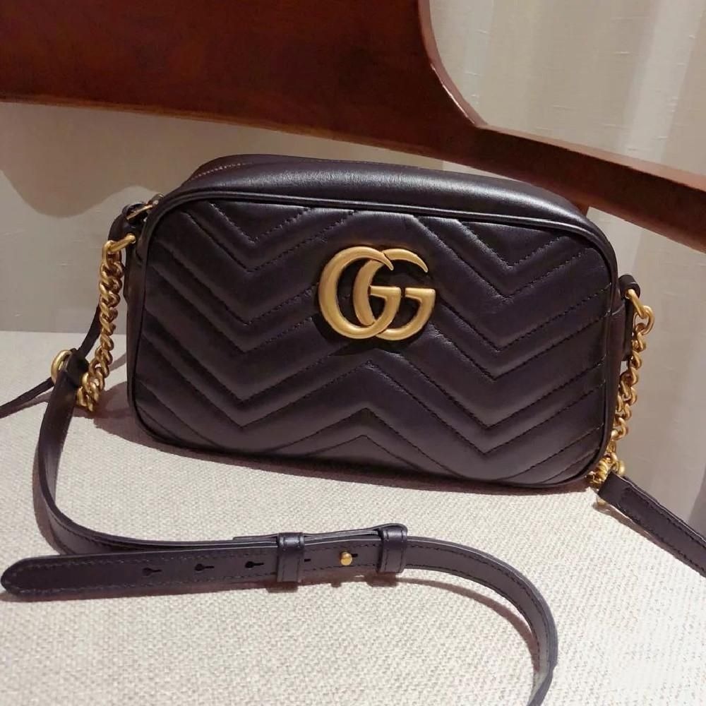 二手99GUCCI 古馳 GG Marmont迷你黑色相機包單肩包斜挎包-細節圖3