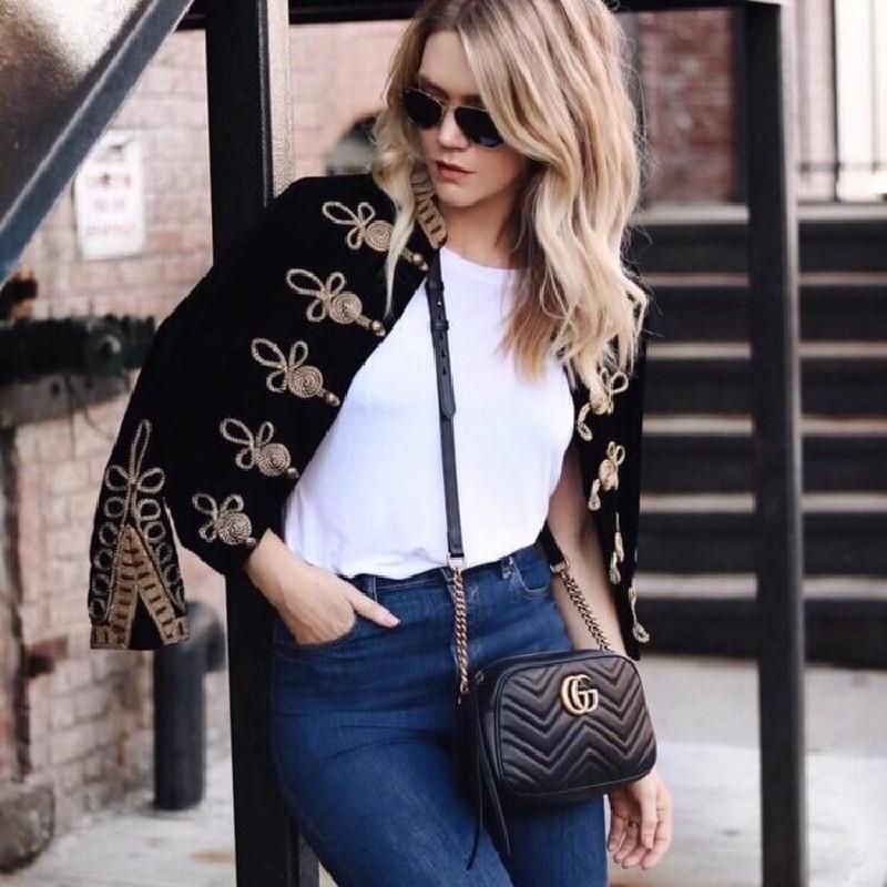 二手99GUCCI 古馳 GG Marmont迷你黑色相機包單肩包斜挎包-細節圖4