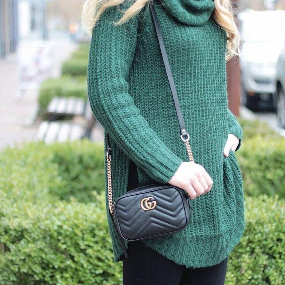 二手99GUCCI 古馳 GG Marmont迷你黑色相機包單肩包斜挎包-細節圖6