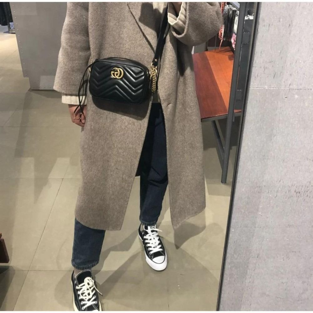 二手99GUCCI 古馳 GG Marmont迷你黑色相機包單肩包斜挎包-細節圖7