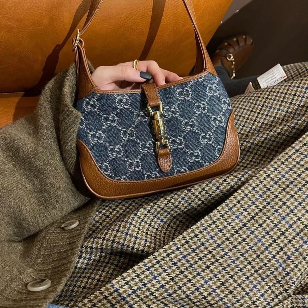 二手99新Gucci Jackie 1961～ mini 牛仔腋下包斜挎包 爆款很難買-細節圖7