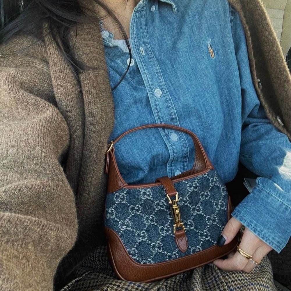 二手99新Gucci Jackie 1961～ mini 牛仔腋下包斜挎包 爆款很難買-細節圖8