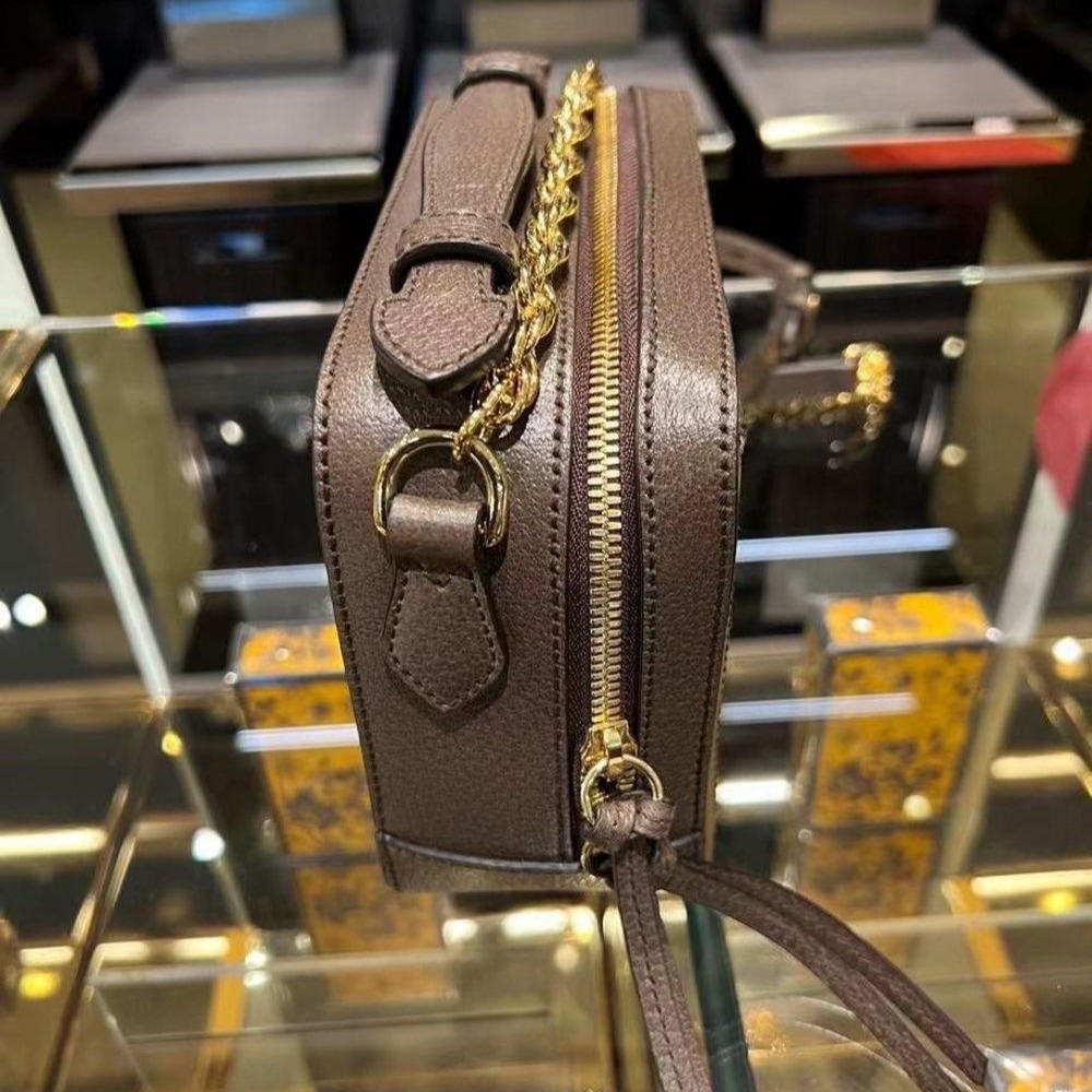 二手99新Gucci古馳女包Ophidia印花mini拼色單肩斜跨包鏈條包-細節圖3