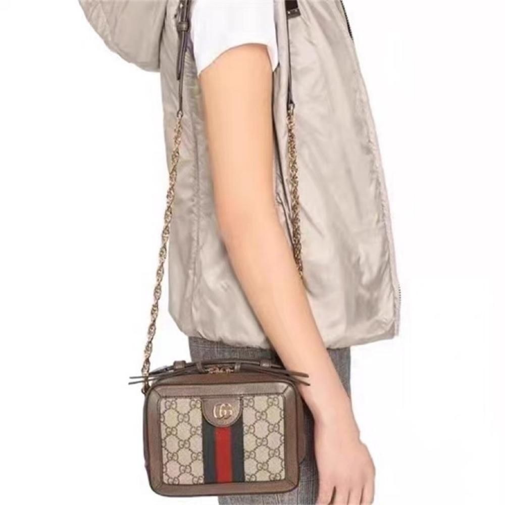 二手99新Gucci古馳女包Ophidia印花mini拼色單肩斜跨包鏈條包-細節圖5